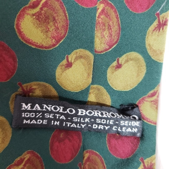 Manolo Borromeo silk tie apple print necktie - Picture 3 of 4